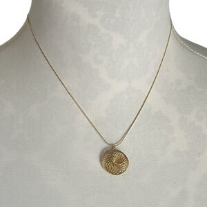 Gold Tone Textured Spiral Pendant Necklace